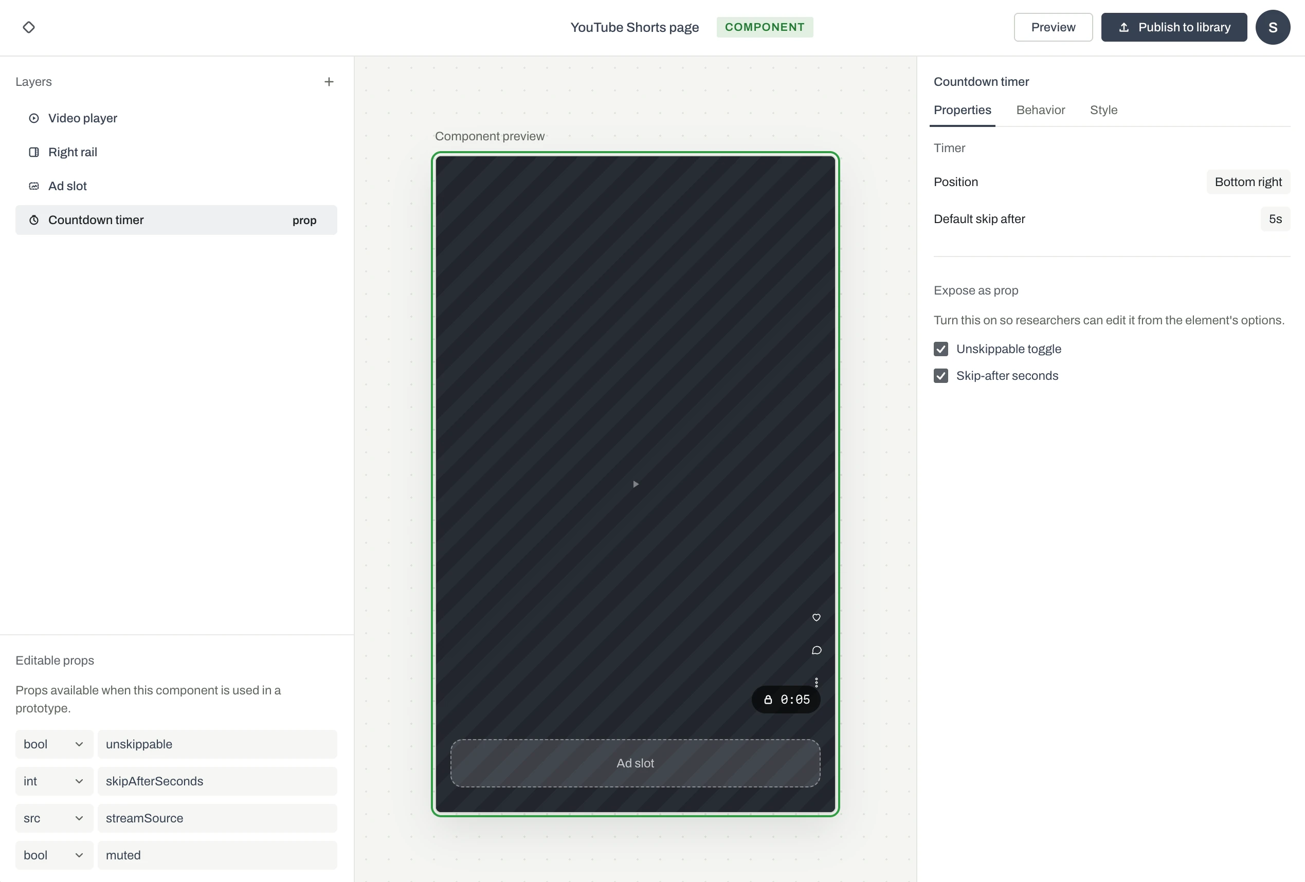 Component editing page