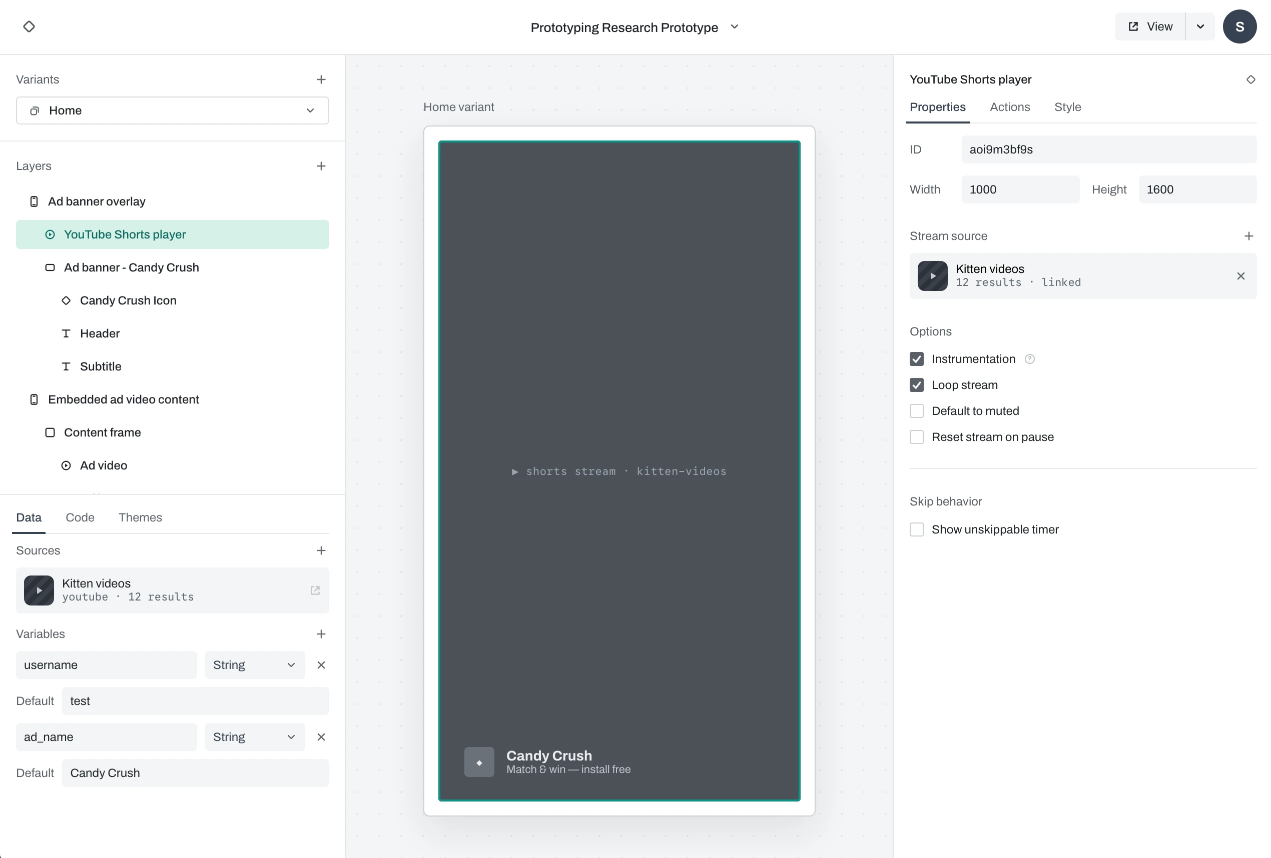 Prototyping tool editor