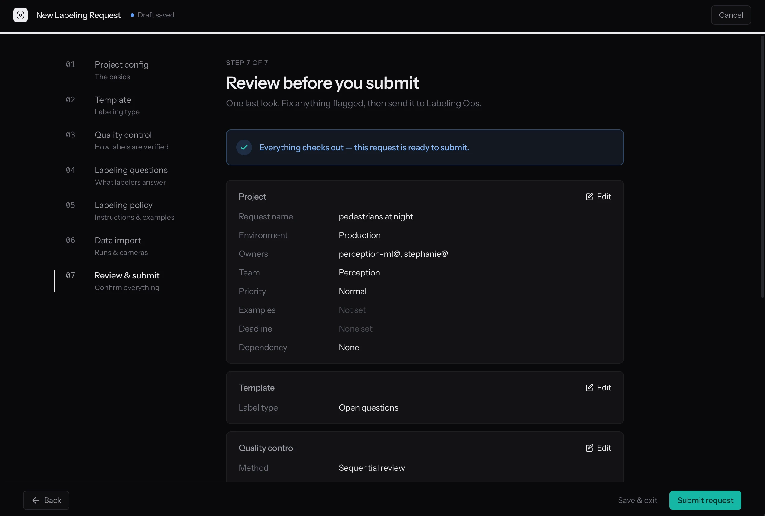 The review step before saving